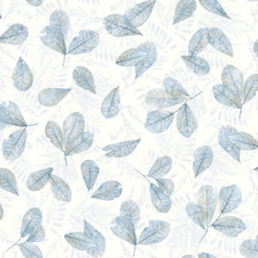 Galerie Evergreen Blue Beige Fossil Leaf Toss Smooth Wallpaper
