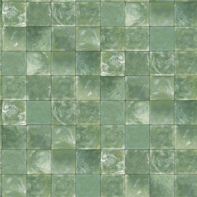 Galerie Evergreen Dark Green Aqua Tile Smooth Wallpaper