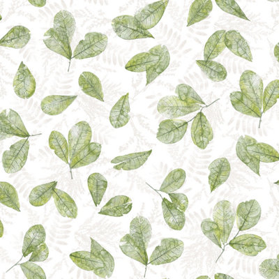 Galerie Evergreen Green Fossil Leaf Toss Smooth Wallpaper