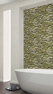 Galerie Evergreen Green Rock Wall Smooth Wallpaper