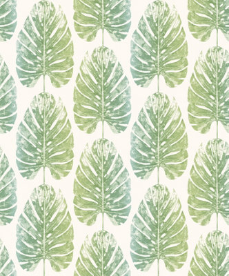 Galerie Evergreen Green Turquoise Leaf Stripe Smooth Wallpaper