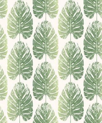 Galerie Evergreen Greens Leaf Stripe Smooth Wallpaper