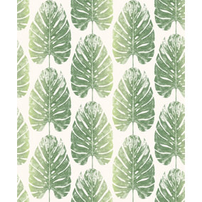Galerie Evergreen Greens Leaf Stripe Smooth Wallpaper