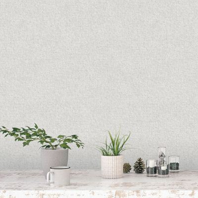 Galerie Evergreen Grey Linen Plain Smooth Wallpaper