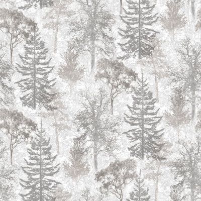 Galerie Evergreen Grey Mica Trees Smooth Wallpaper