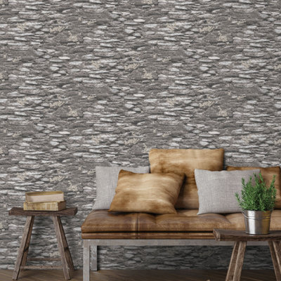 Galerie Evergreen Grey Rock Wall Smooth Wallpaper