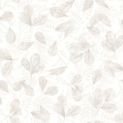 Galerie Evergreen Light Beige Fossil Leaf Toss Smooth Wallpaper