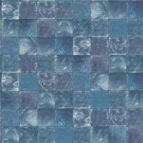 Galerie Evergreen Navy Aqua Tile Smooth Wallpaper