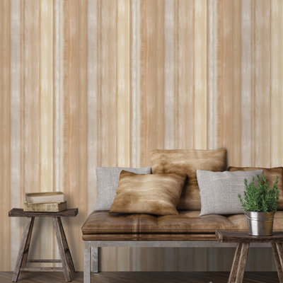 Galerie Evergreen Ochre Brown Waterfall Stripe Smooth Wallpaper