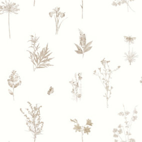 Galerie Evergreen Taupe Botanical Smooth Wallpaper
