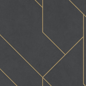 Galerie Exposed Black Gold Structural Geometric Smooth Wallpaper