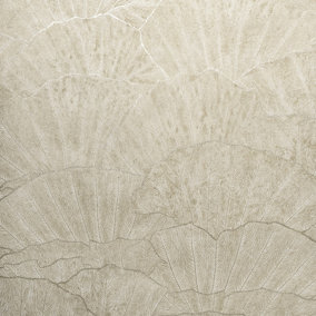 Galerie Feel Beige Metallic Seashell Leaf Wallpaper Roll
