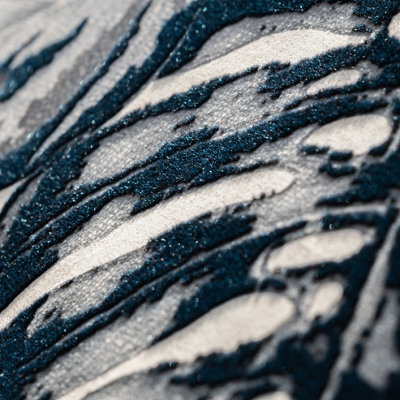 Galerie Feel Blue Flocked Velvet Elephant Leaf Wallpaper Roll