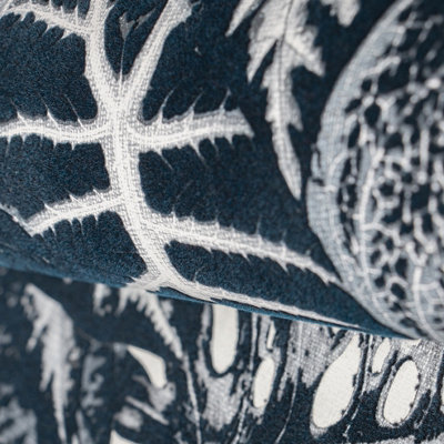 Galerie Feel Blue Flocked Velvet Elephant Leaf Wallpaper Roll