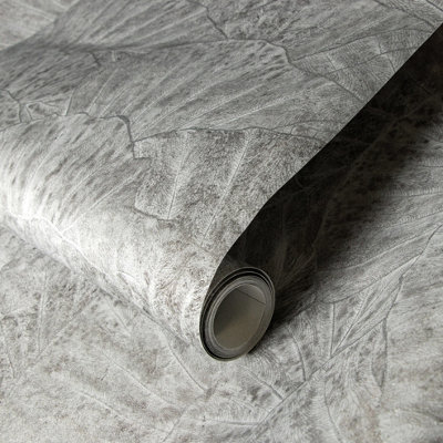 Galerie Feel Grey Metallic Seashell Leaf Wallpaper Roll