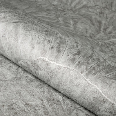 Galerie Feel Grey Metallic Seashell Leaf Wallpaper Roll