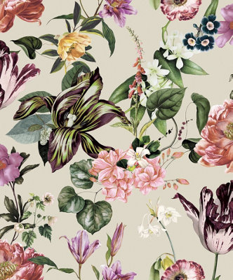 Galerie Flora Beige Floral Rhapsody A4 Wallpaper Sample