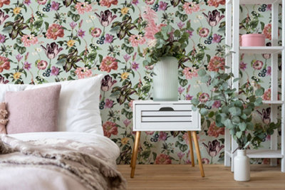 Galerie Flora Green Floral Rhapsody Wallpaper