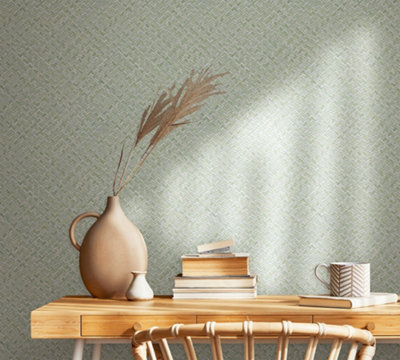 Galerie Flora Green Herringbone Weave Wallpaper