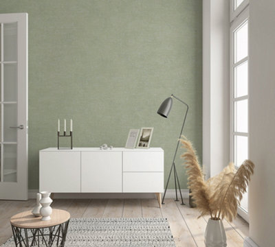 Galerie Flora Green Plain Texture Lustre Wallpaper