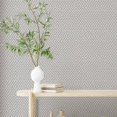 Galerie Flora Grey Diamond Weave Wallpaper