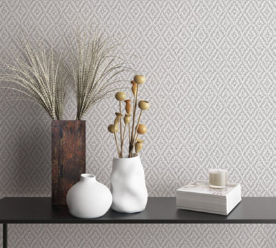 Galerie Flora White Diamond Weave Wallpaper