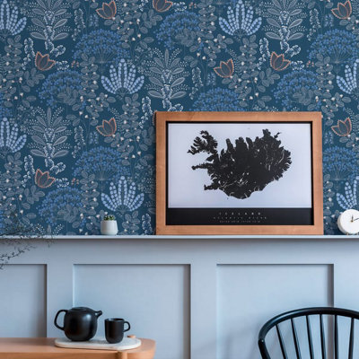 Galerie Flourish Blue Floral Wallpaper FL61128