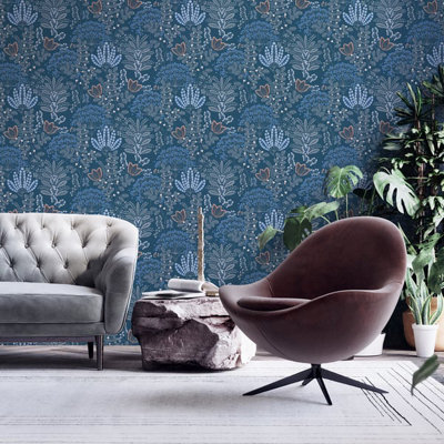 Galerie Flourish Blue Floral Wallpaper FL61128