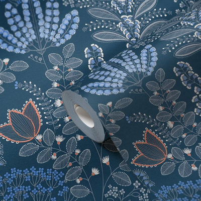 Galerie Flourish Blue Floral Wallpaper FL61128