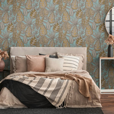 Galerie Flourish Blue Tree Leaf Wallpaper FL61114