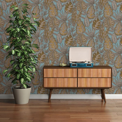 Galerie Flourish Blue Tree Leaf Wallpaper FL61114