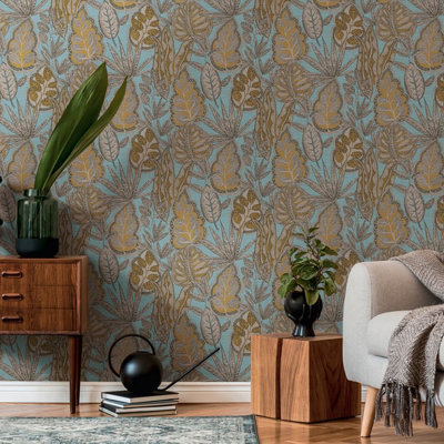 Galerie Flourish Blue Tree Leaf Wallpaper FL61114