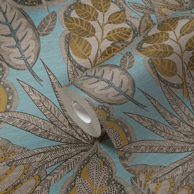 Galerie Flourish Blue Tree Leaf Wallpaper FL61114