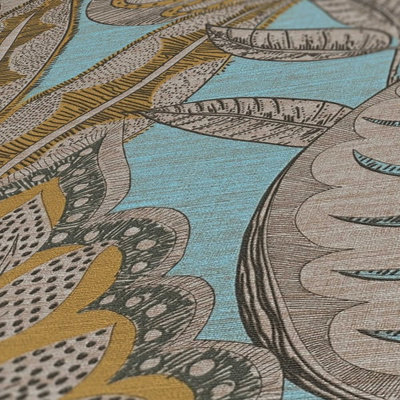 Galerie Flourish Blue Tree Leaf Wallpaper FL61114