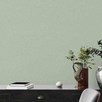 Galerie Flourish Green Plain Texture Wallpaper FL61150