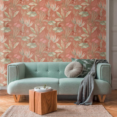 Galerie Flourish Orange Floral Wallpaper FL61122