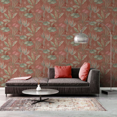 Galerie Flourish Orange Floral Wallpaper FL61122