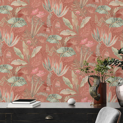 Galerie Flourish Orange Floral Wallpaper FL61122