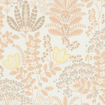 Galerie Flourish Orange Floral Wallpaper FL61125