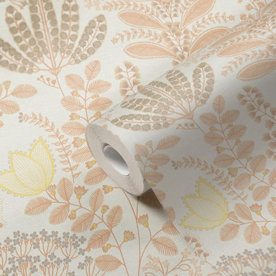 Galerie Flourish Orange Floral Wallpaper FL61125