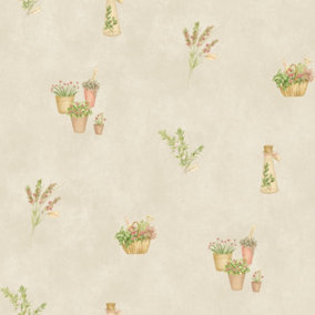 Galerie Fresh Kitchens 5 Beige Garden Herbs Smooth Wallpaper