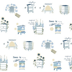 Galerie Fresh Kitchens 5 Blue Honey Bees Smooth Wallpaper