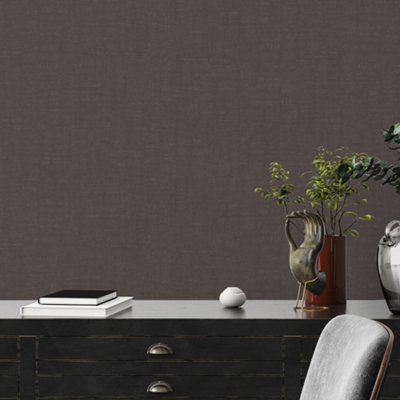 Galerie Fusion Black Linen Effect Textured Wallpaper