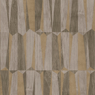 Galerie Fusion Brown Geo Point Wood Effect Motif Wallpaper