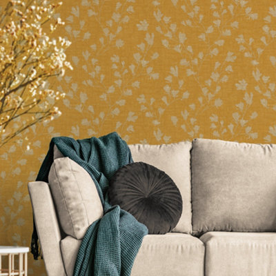 Galerie Fusion Yellow Floral Trail Motif Wallpaper