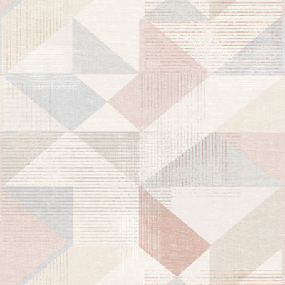 Galerie Geometrix Blush Rose Beige Silk Screen Geometric Smooth Wallpaper