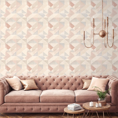 Galerie Geometrix Blush Rose Beige Silk Screen Geometric Smooth Wallpaper
