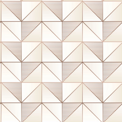 Galerie Geometrix Cream Rose Gold Cubist Smooth Wallpaper