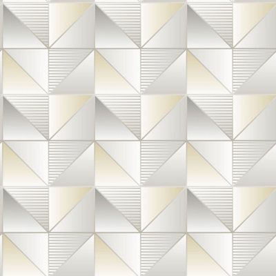 Galerie Geometrix Cream Silver Cubist Smooth Wallpaper