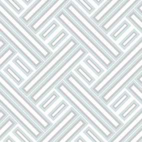 Galerie Geometrix Mint Silver Geo Rectangular Smooth Wallpaper